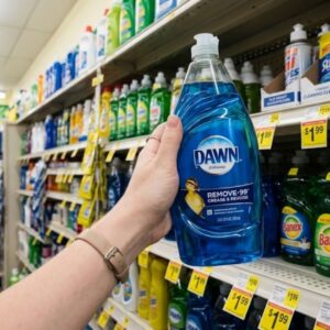 customer holding dawn dish soap