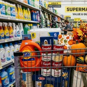 cart full of name brand items and seasonal decor